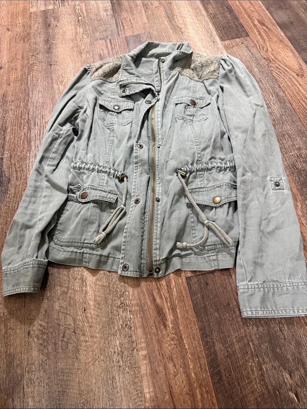Candie's Light Sage Utility Jacket with Drawstring Waist